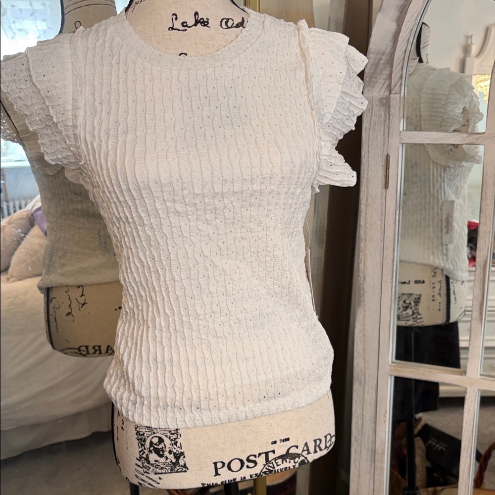 End of summer sale Elegant White Ruffle Sleeve Top